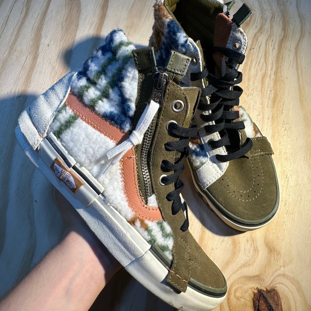 Vans Sk8-Hi Reissue CAP Deconstructed Sherpa Fleece Olive Green Men 6 Women 7.5